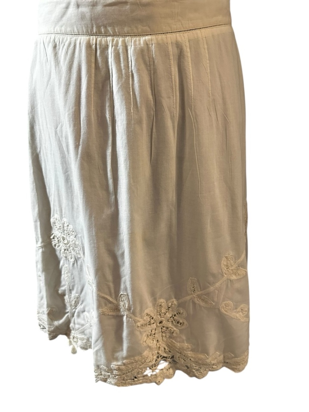 Cordelia 100% Cotton Midi Skirt with Embroidered Flowers, Off White Size 4 - Picture 12 of 14